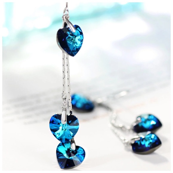 Swarovski Crystals Blue Heart Earrings - Picture 3 of 6